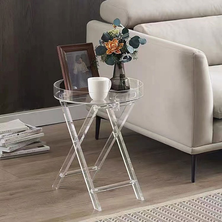 Clear acrylic small folding table rolling tray table kitchen bedroom lobby Bar serving table
