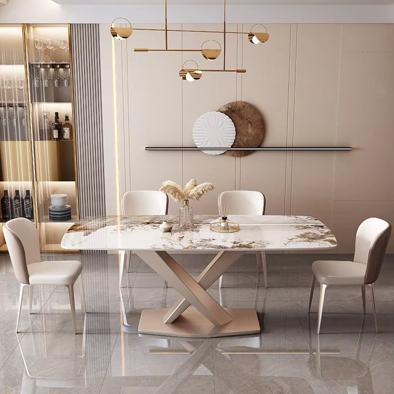 Light luxury rock plate dining table and chair set glossy rectangle home western restaurant eating table