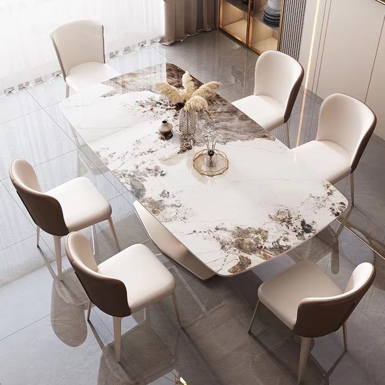 Light luxury rock plate dining table and chair set glossy rectangle home western restaurant eating table