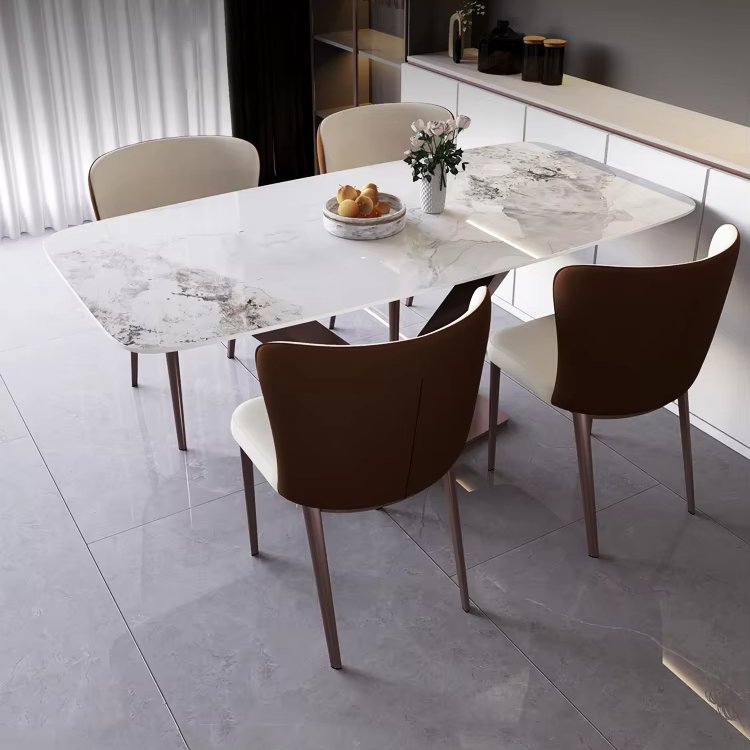 Light luxury rock plate dining table and chair set glossy rectangle home western restaurant eating table