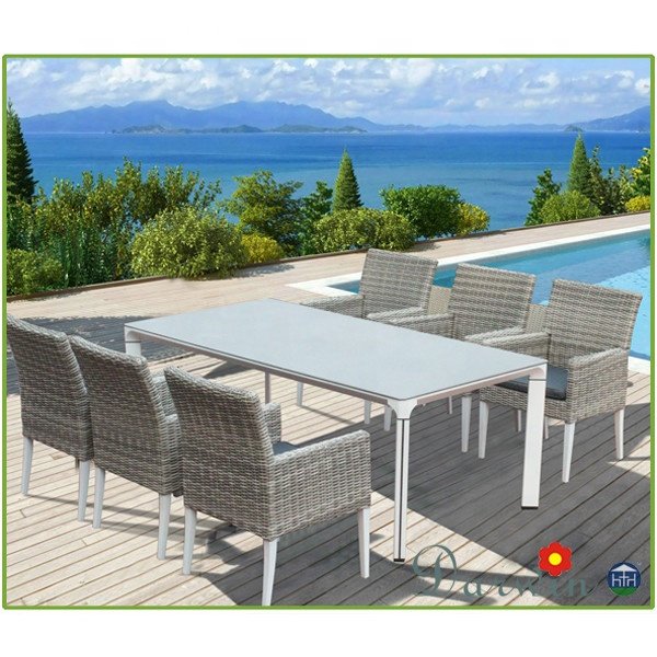 Home leisure garden furniture rattan table and chair wicker modern patio waterproof outdoor dining table set