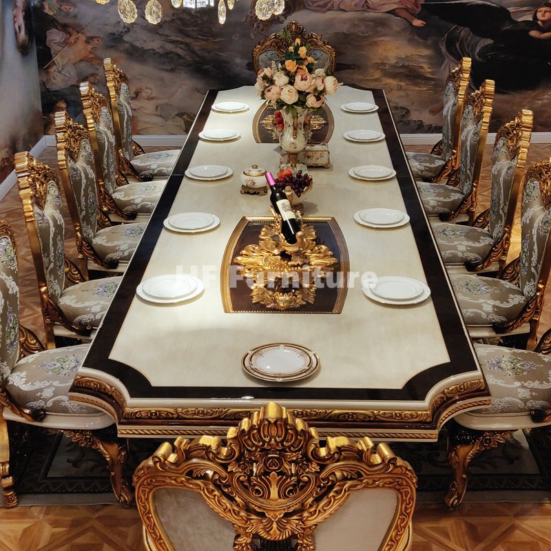 Royal Wooden Hand Carved Classic Luxury Dining Table Set For 12 Turkish Dining Table And Chairs