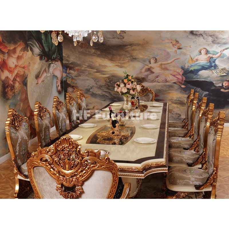 Royal Wooden Hand Carved Classic Luxury Dining Table Set For 12 Turkish Dining Table And Chairs