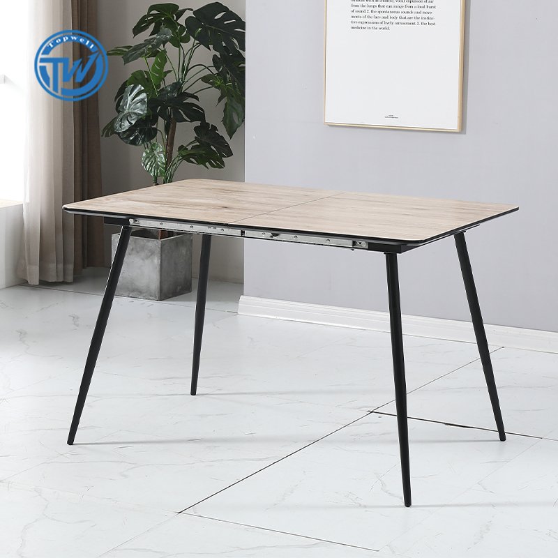 DT-2361 TOPWELL New design simple dining room table MDF with wood color extendable table with Powder coating legs