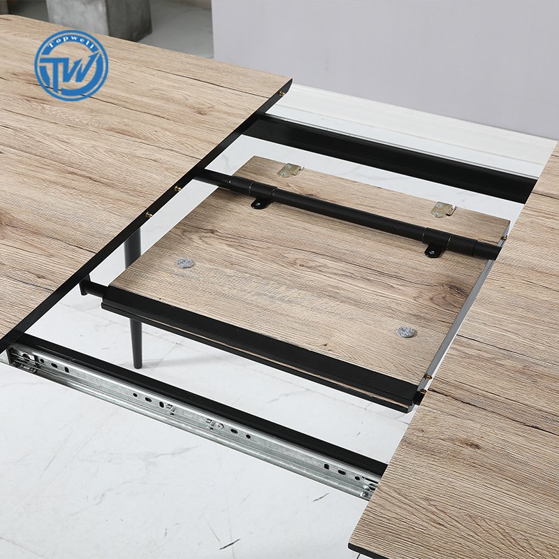 DT-2361 TOPWELL New design simple dining room table MDF with wood color extendable table with Powder coating legs