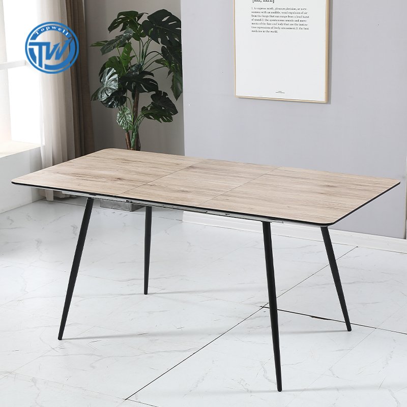 DT-2361 TOPWELL New design simple dining room table MDF with wood color extendable table with Powder coating legs