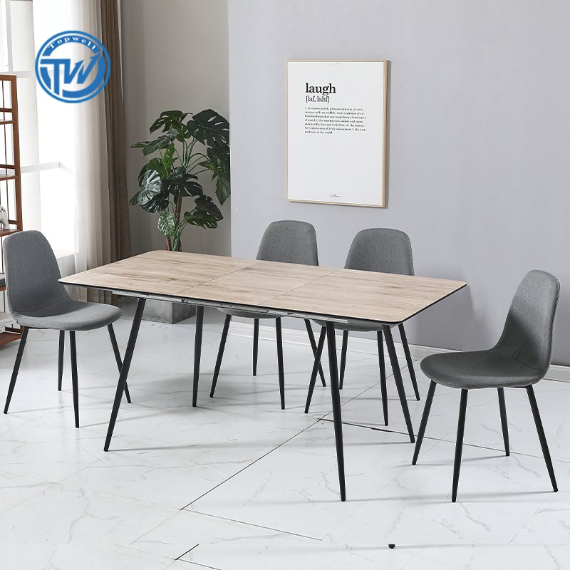 DT-2361 TOPWELL New design simple dining room table MDF with wood color extendable table with Powder coating legs