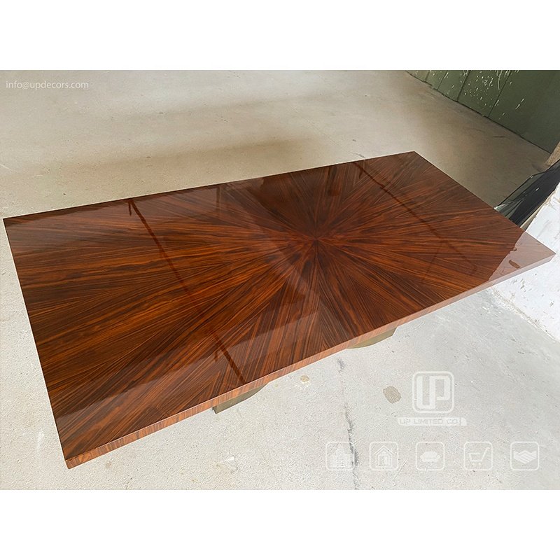 Exclusive Design Customized Antique Dining Table Stainless Steel Luxury Bronze Base Wooden Top Dining Tables