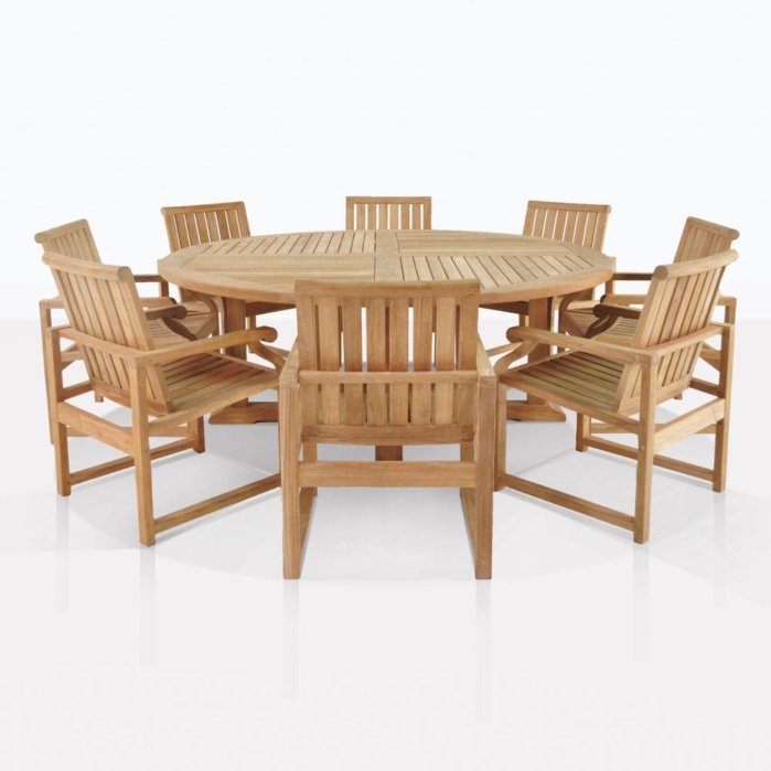 Teak Dining Set Round Dining Table Set 8 Chair - Hortense Dining Set