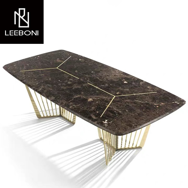 Luxury Marble Top Dining Table Set with Gold Stainless Steel Base for Dining Room Furniture