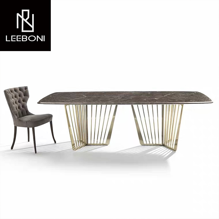 Luxury Marble Top Dining Table Set with Gold Stainless Steel Base for Dining Room Furniture