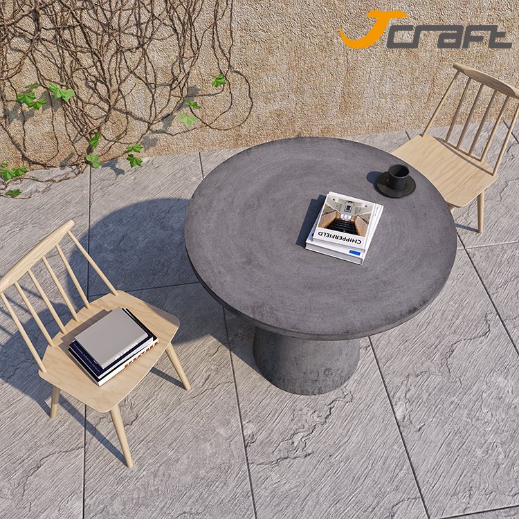 Modern round Concrete Dining Table Coffee Shop Garden Outdoor Rustic Home Furniture Set with Wood Cement Dining Table Set