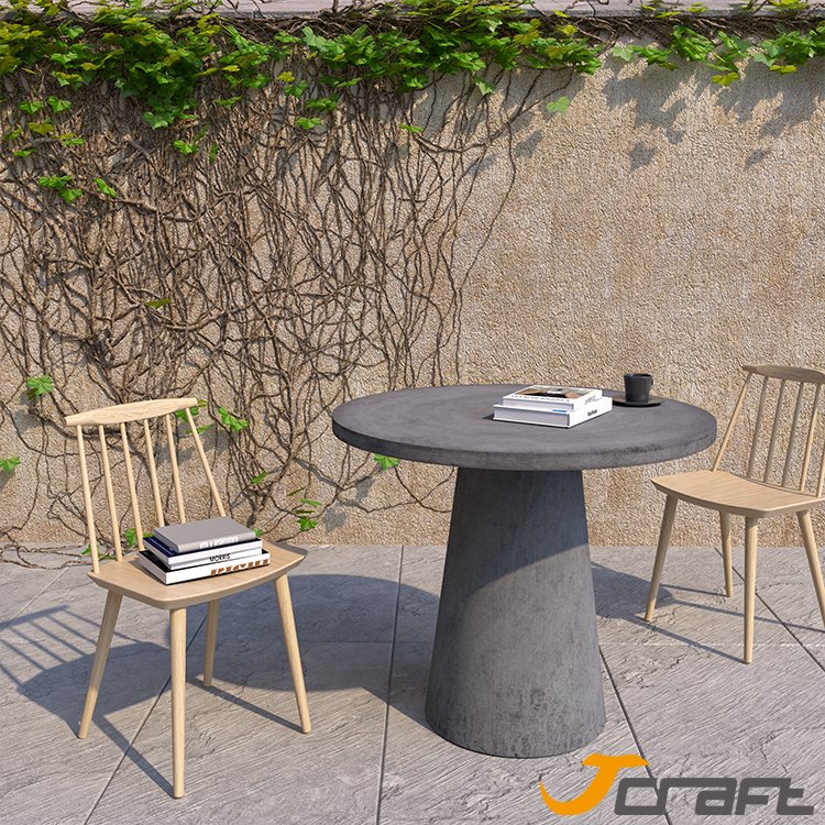Modern round Concrete Dining Table Coffee Shop Garden Outdoor Rustic Home Furniture Set with Wood Cement Dining Table Set