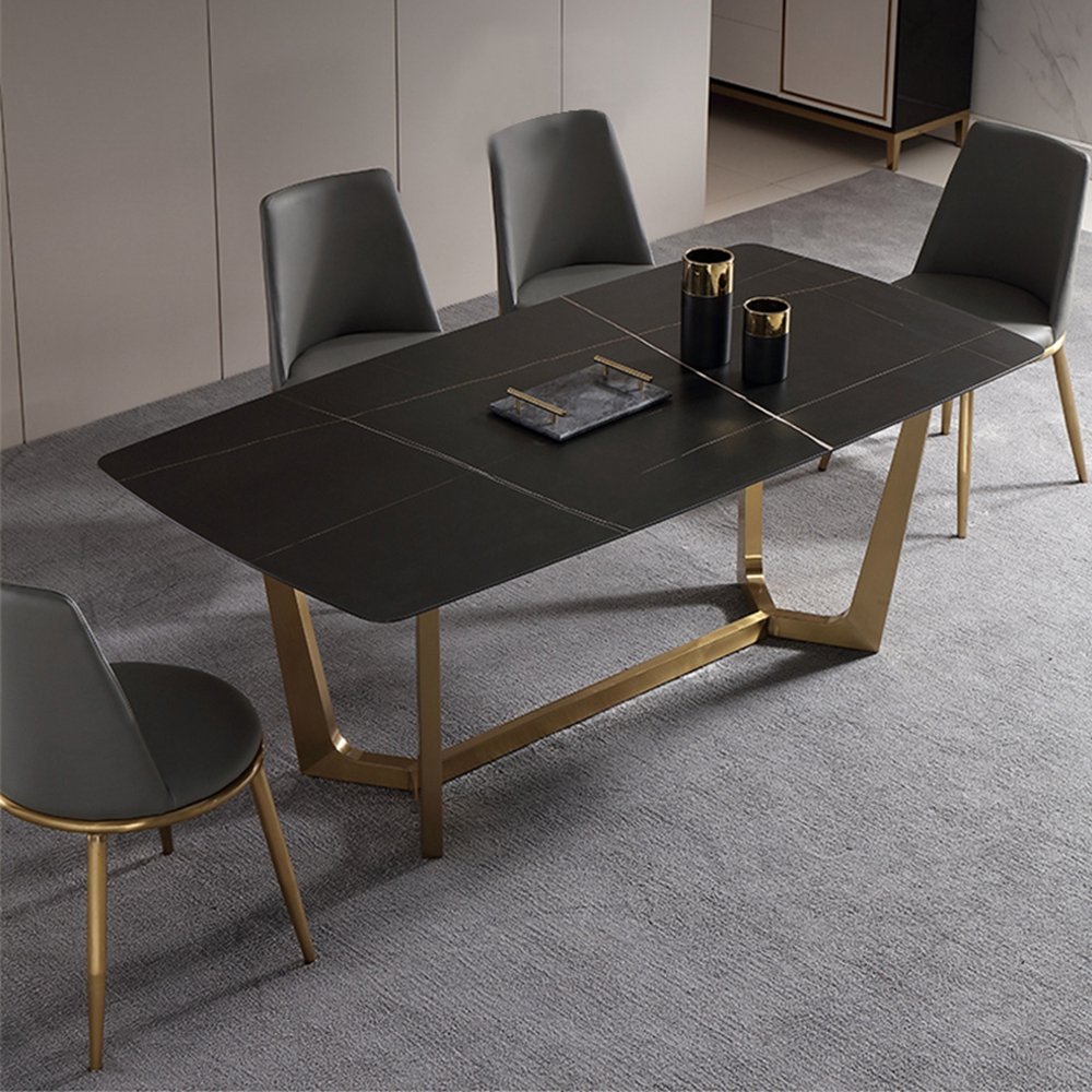 Contemporary Modern Dining Table for Home Bar Hotel & Living Room White Black Metal Titanium Sintered Stone Furniture