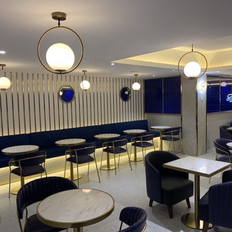 (SP-CS172) Factory supply hot sales dining set marble table and leather chair cafe furniture
