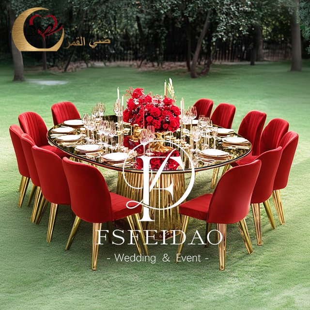 Glass Top Golden Metal Base Round Dining Table For Wedding Rental