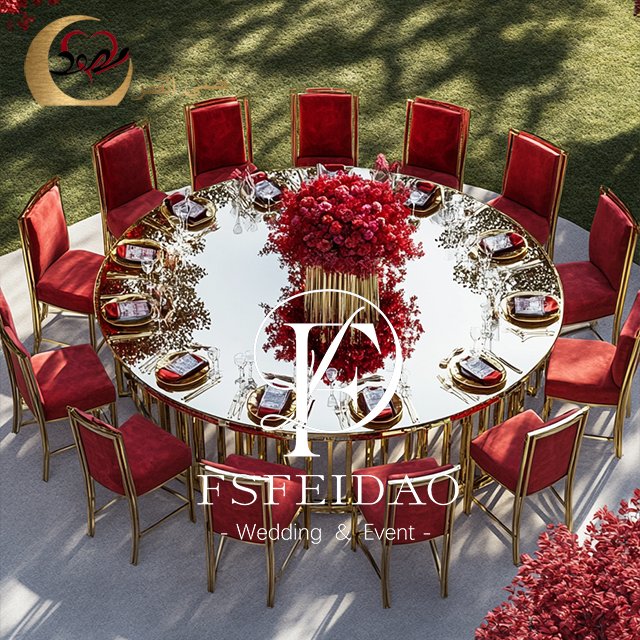Glass Top Golden Metal Base Round Dining Table For Wedding Rental