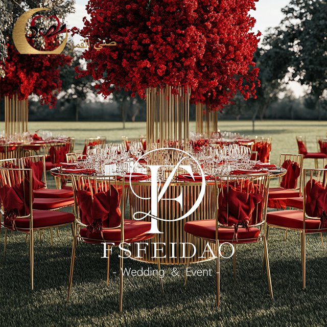 Glass Top Golden Metal Base Round Dining Table For Wedding Rental