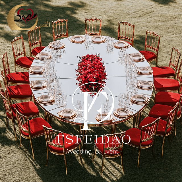 Glass Top Golden Metal Base Round Dining Table For Wedding Rental