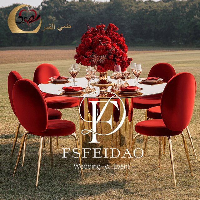 Glass Top Golden Metal Base Round Dining Table For Wedding Rental