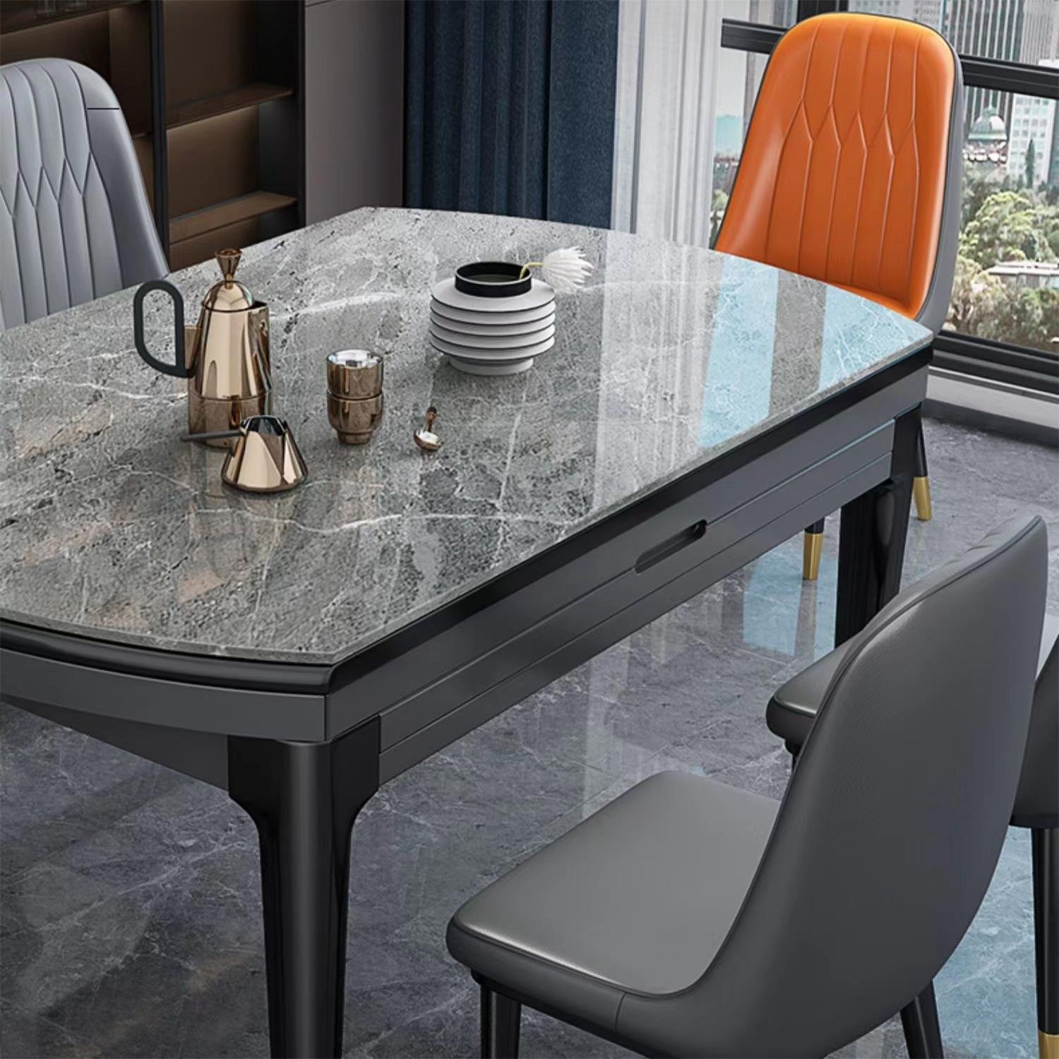 sample hot sale luxury modern extendable round Italian room folding furniture marble restaurant dining table