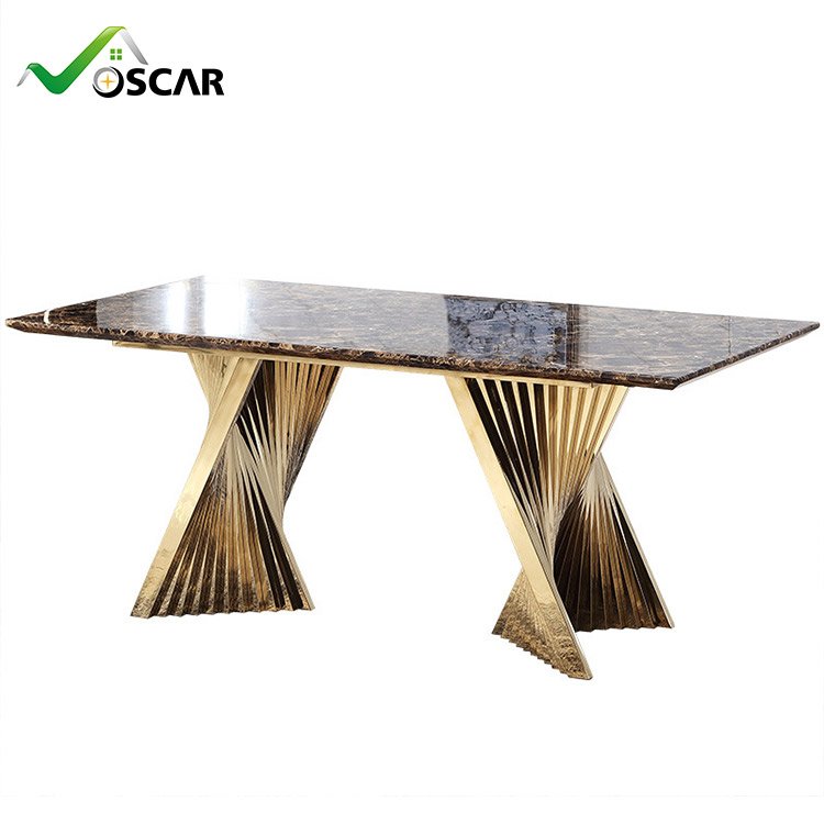 Hot Selling Luxury Stainless Steel Faux Marble Top Dining Room Set Dining Table with Chair For Restaurant Hotel