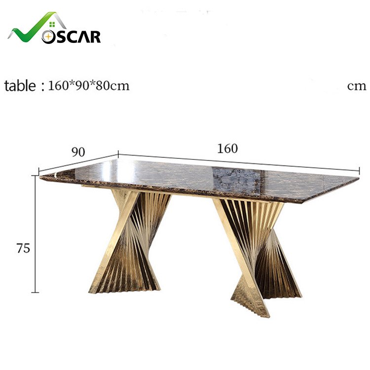 Hot Selling Luxury Stainless Steel Faux Marble Top Dining Room Set Dining Table with Chair For Restaurant Hotel