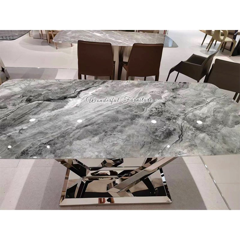 Quartz Stone Dining Tables Minimalist Household Small Restaurant Stainless Steel Legs Dining Table