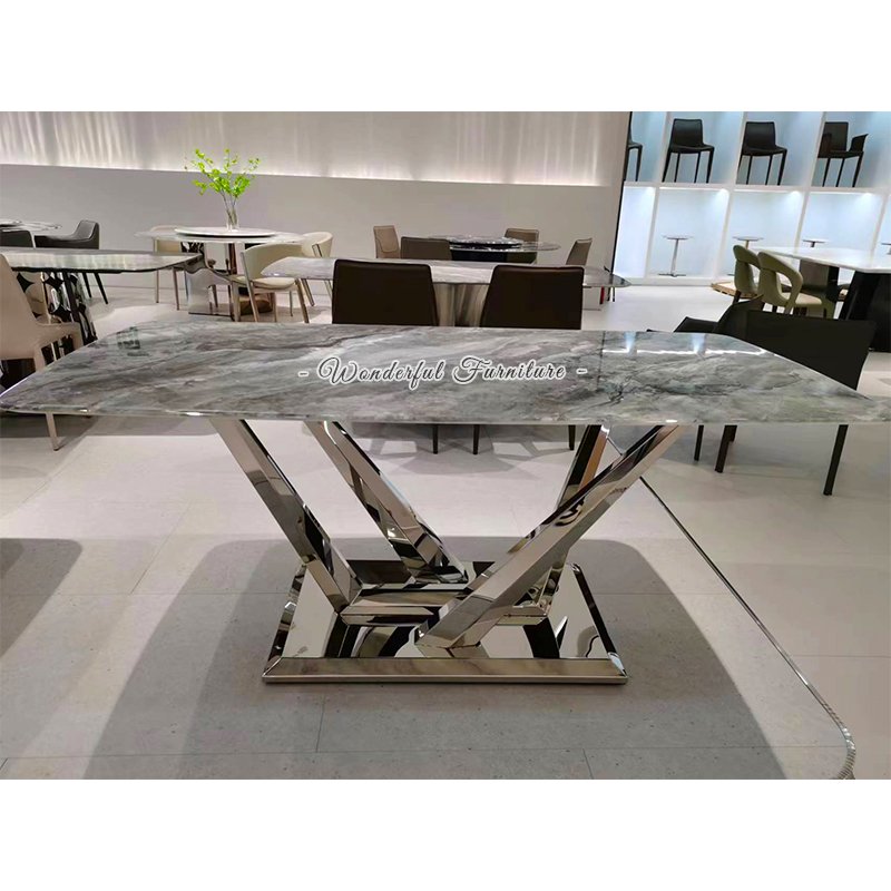 Quartz Stone Dining Tables Minimalist Household Small Restaurant Stainless Steel Legs Dining Table