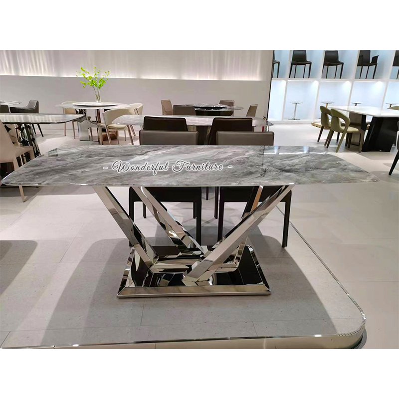 Quartz Stone Dining Tables Minimalist Household Small Restaurant Stainless Steel Legs Dining Table