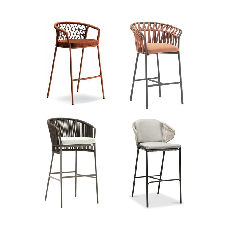 Outdoor chair and table garden patio table aluminum frame high chairs furniture outdoor stools woven rope bar chairs