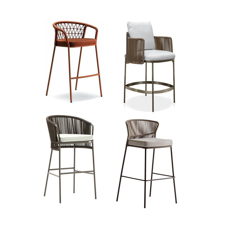 Outdoor chair and table garden patio table aluminum frame high chairs furniture outdoor stools woven rope bar chairs