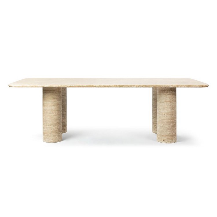 Factory Price Rectangle Travertine Table with Cylinder Legs Stone Furniture Dining Table