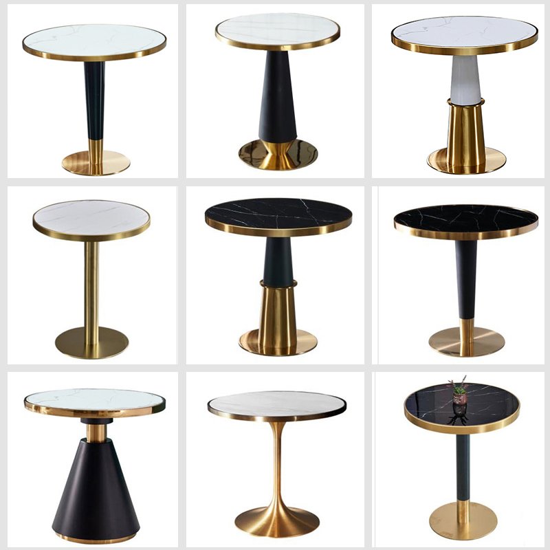 Restaurant Marble Dining Table Luxury Golden Stainless Steel Stone Table Sets For Cafe Hotel Coffee Shop Bar Fast Food Outdoor