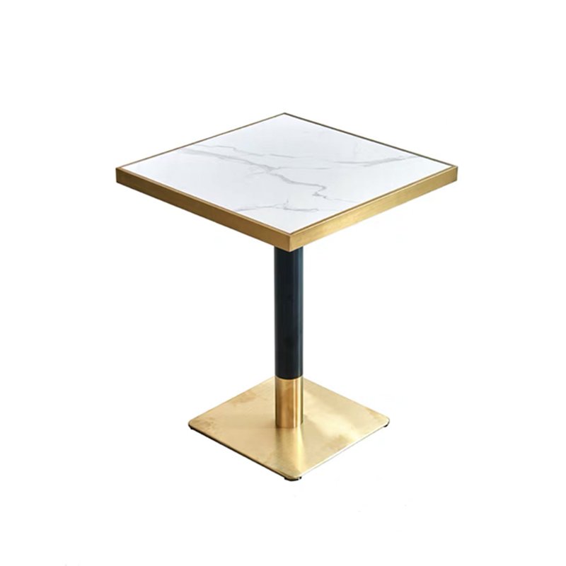 Restaurant Marble Dining Table Luxury Golden Stainless Steel Stone Table Sets For Cafe Hotel Coffee Shop Bar Fast Food Outdoor