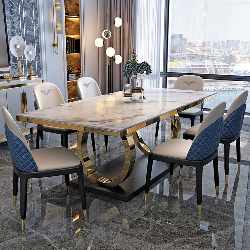 Luxury Rectangular Dining Table Set With 6 Chairs Dining Table Marble Top Dining Table For Home