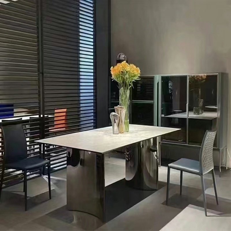 NOVA New Design Light Luxury Rectangular Dining Table With Black Metal Legs Modern Home Hotel Table Dining Room Furniture