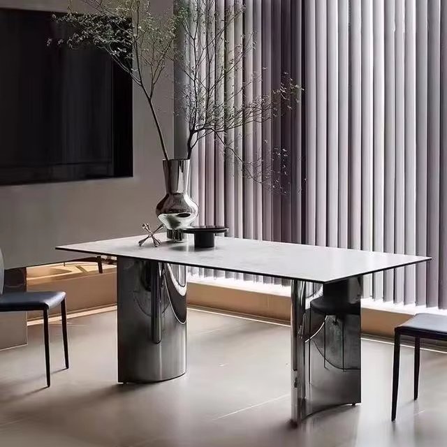NOVA New Design Light Luxury Rectangular Dining Table With Black Metal Legs Modern Home Hotel Table Dining Room Furniture