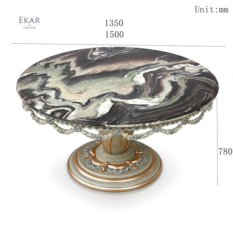 Neo Classical Antique Wooden Hand Carved Royal Round Dining Table 6 Seater Solid Wood Dining Room Tables Furniture