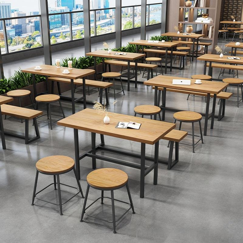 American commercial restaurant wrought iron solid wood dining table chair cafe milk tea shop casual table
