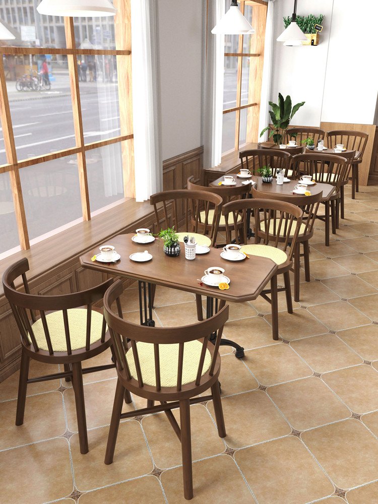 Vintage cafe table and chair set French dessert bakery chairs American chair wood dining table