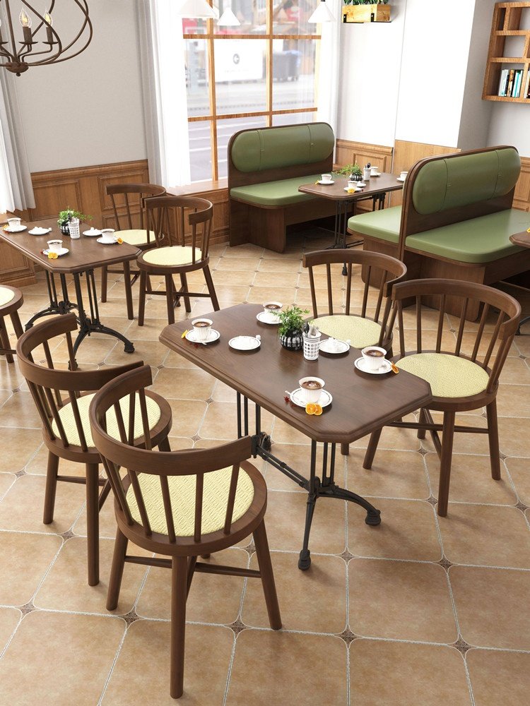 Vintage cafe table and chair set French dessert bakery chairs American chair wood dining table