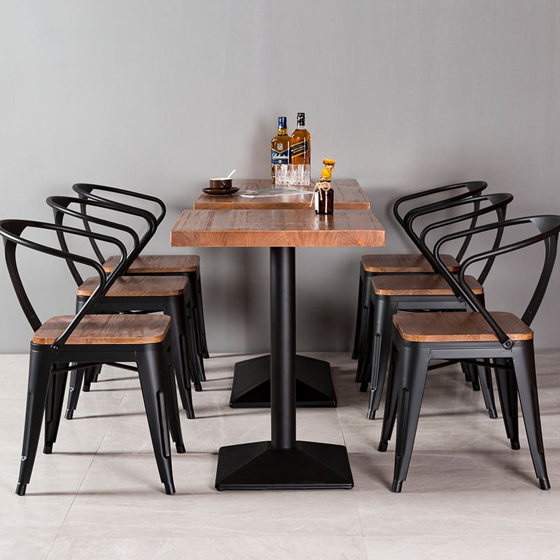 Very Hot Sale Dining Table Modern Wood restaurant Furniture Industrial Style Iron Stackable Vintage Bistro Table And Chairs Sets