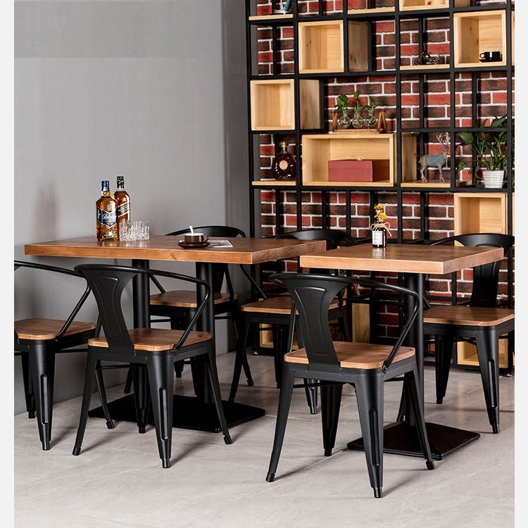 Very Hot Sale Dining Table Modern Wood restaurant Furniture Industrial Style Iron Stackable Vintage Bistro Table And Chairs Sets