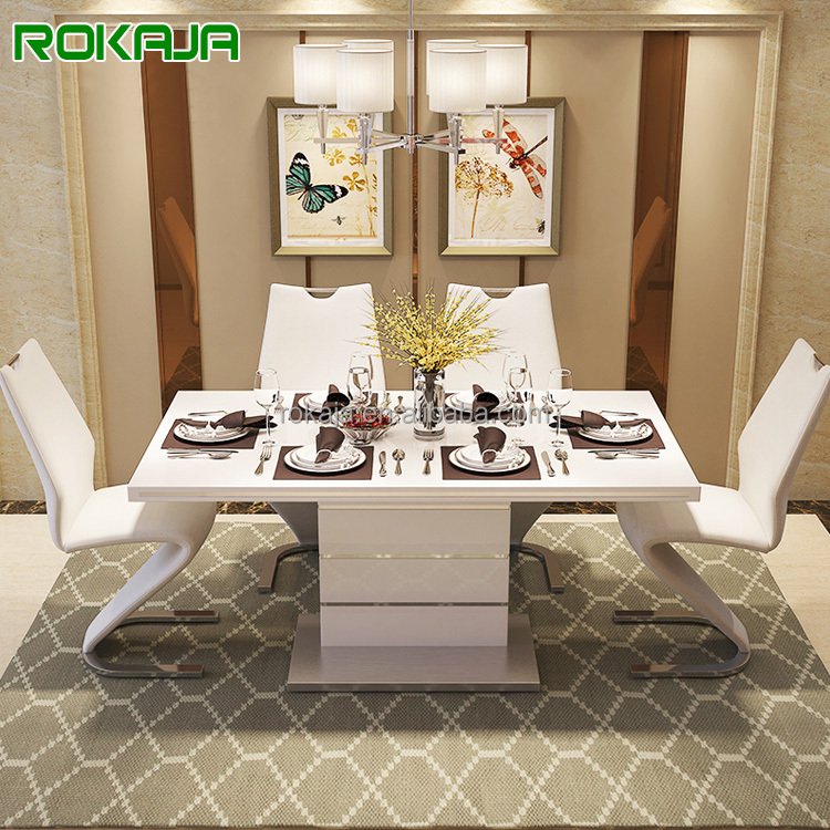 Popular Modern Tempered Glass Square Dining Table Set 4 6 Seater Dining Room White Dinner Table Sets
