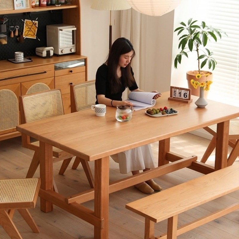 Modern Scandinavian Style Dining Table Chair Set Large Board Long Table made of Pine Ash Wood Bamboo by B&B for Home Restaurant