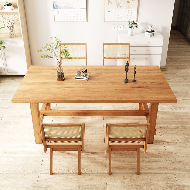 Modern Scandinavian Style Dining Table Chair Set Large Board Long Table made of Pine Ash Wood Bamboo by B&B for Home Restaurant