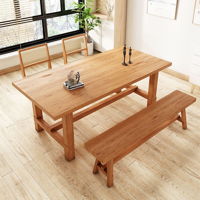 Modern Scandinavian Style Dining Table Chair Set Large Board Long Table made of Pine Ash Wood Bamboo by B&B for Home Restaurant