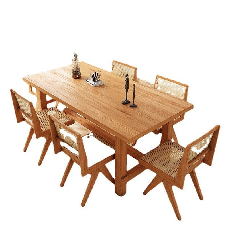 Modern Scandinavian Style Dining Table Chair Set Large Board Long Table made of Pine Ash Wood Bamboo by B&B for Home Restaurant