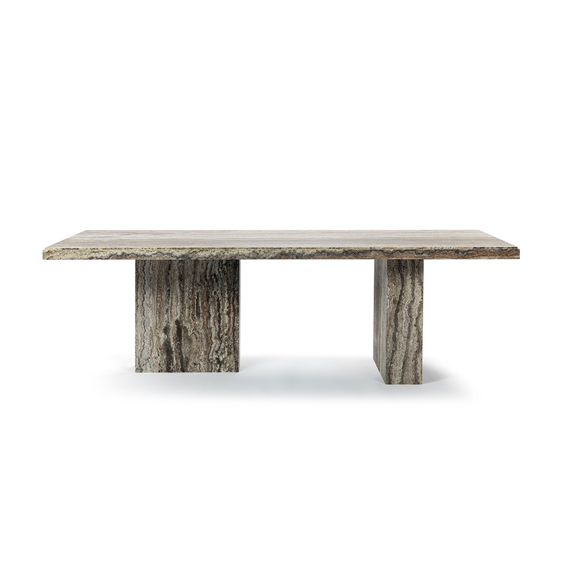 SHIHUI Natural Stone Customized Dining Room Furniture Square Silver Grey Travertine Fluted Marble Rectangle Dining Table